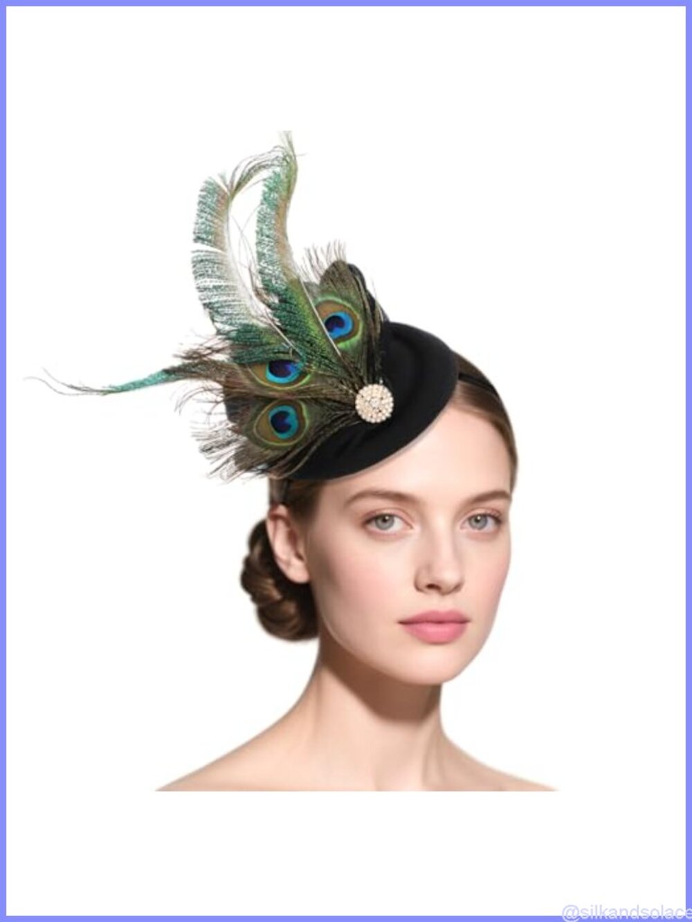 Women's Pillbox Fascinator Hat with Peacock Feathers, Bowler Headpiece for